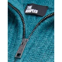 Zip-Neck Pointelle Knit Sweater