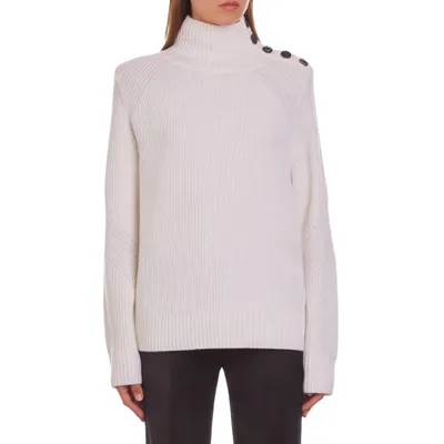 Wool Jeweled Button-Shoulder Sweater
