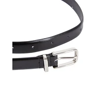 Silvertone-Buckle Glazed Leather Belt