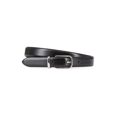 Silvertone-Buckle Glazed Leather Belt