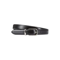 Silvertone-Buckle Glazed Leather Belt