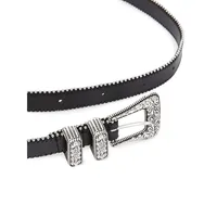 Western Rhinestone and Bead-Edge Buckle Leather Belt