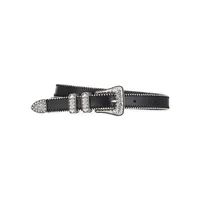 Western Rhinestone and Bead-Edge Buckle Leather Belt