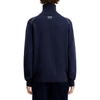 Wool Quarter-Zip Leather-Piped Sweater