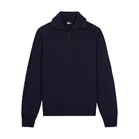 Wool Quarter-Zip Leather-Piped Sweater