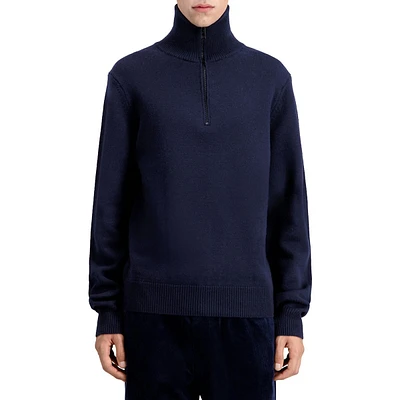 Wool Quarter-Zip Leather-Piped Sweater