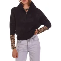 Lurex-Pattern Zip-Neck Sweater