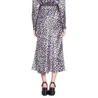 Leopard-Print Midi Silk Skirt