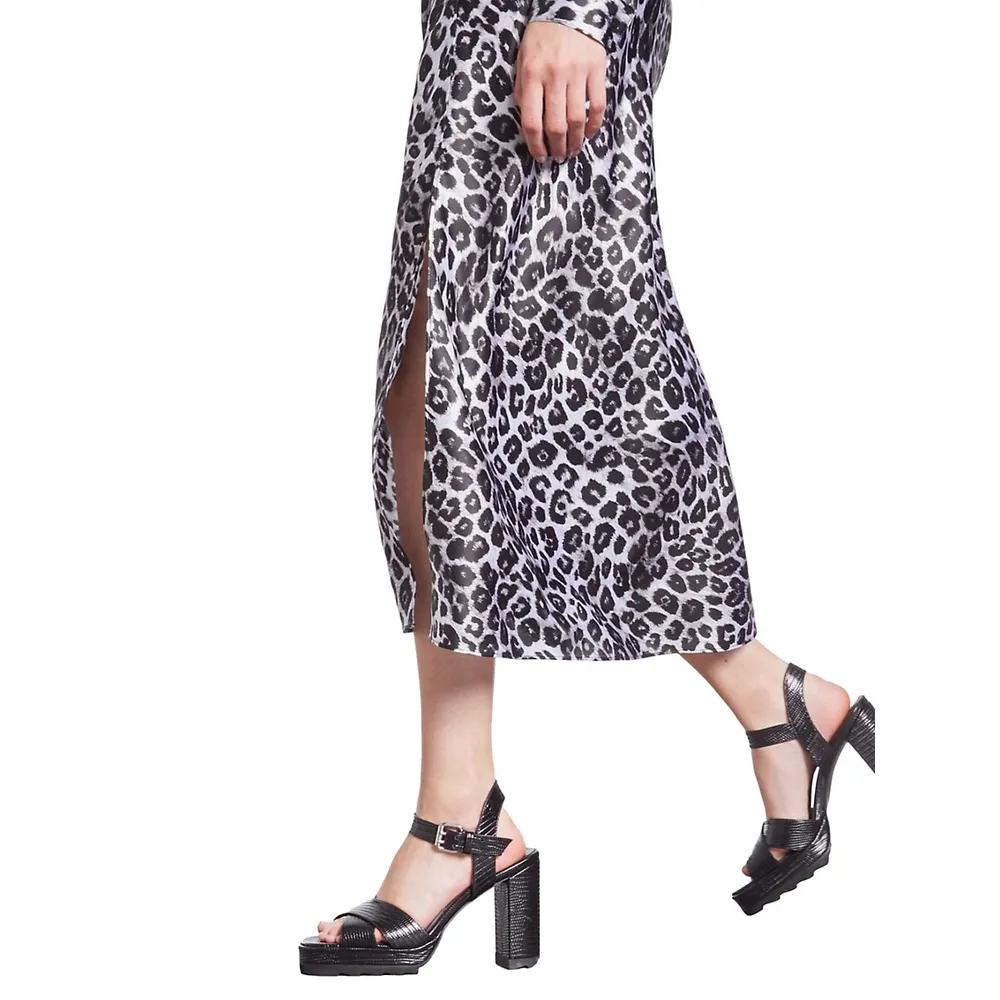 Leopard-Print Midi Silk Skirt