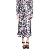 Leopard-Print Midi Silk Skirt