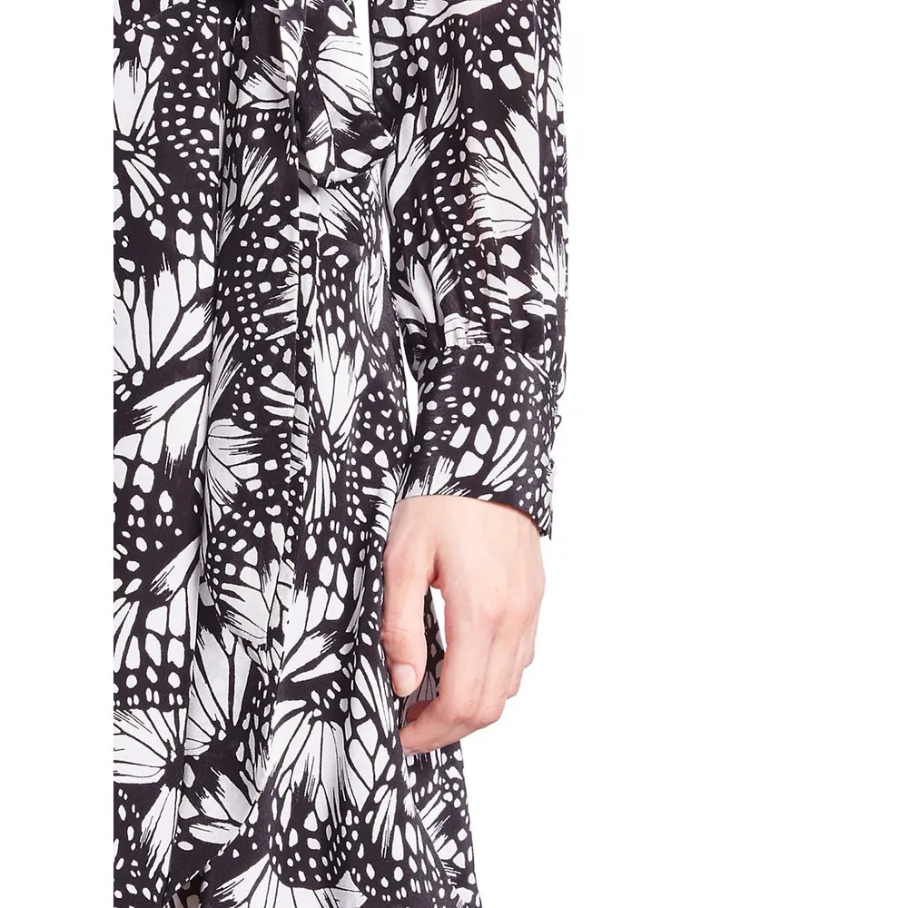 Butterfly-Print Mini Wrap Dress