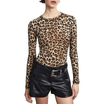 Leopard-Print Long-Sleeve T-Shirt