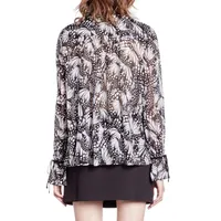 Butterfly-Print Trimmed Illusion Blouse