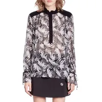 Butterfly-Print Trimmed Illusion Blouse