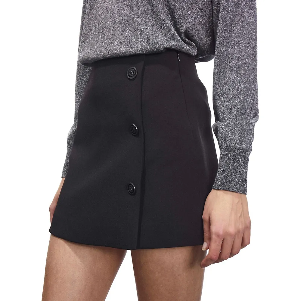 Button-Detailed Crepe Mini Skirt