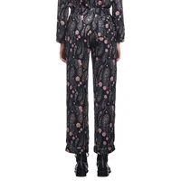 Paisley Floral-Print Pull-On Pants
