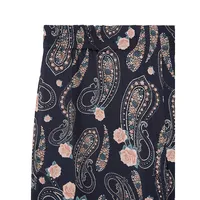 Paisley Floral-Print Pull-On Pants