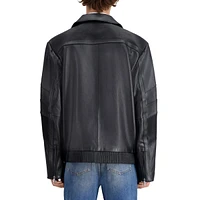 Leather Biker Jacket With Ribbed Detail