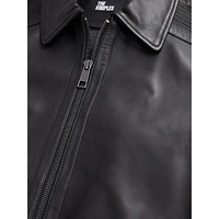 Leather Biker Jacket With Ribbed Detail