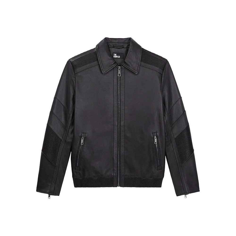 Leather Biker Jacket With Ribbed Detail