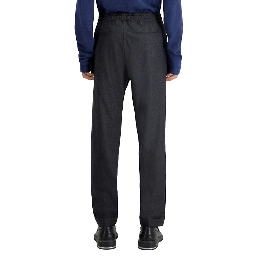 Straight-Fit Stretch-Wool Flannel Drawstring Trousers