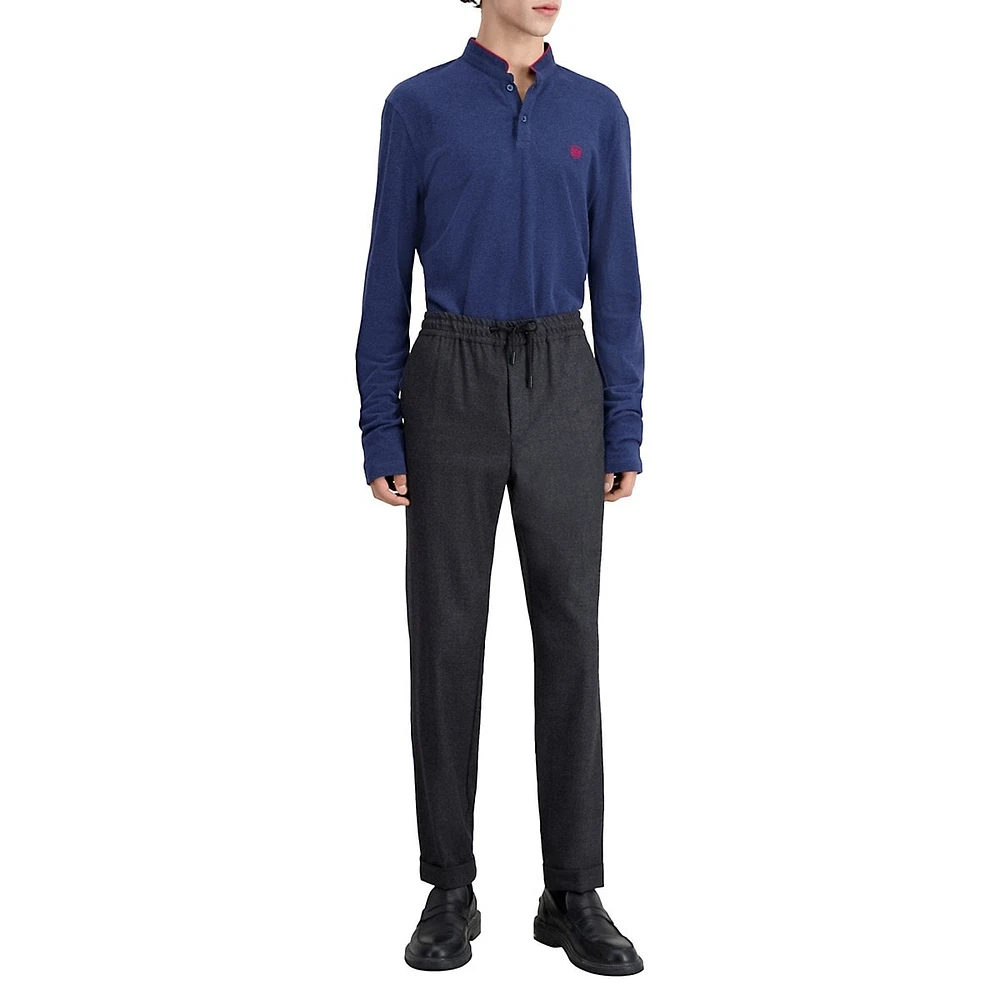 Straight-Fit Stretch-Wool Flannel Drawstring Trousers