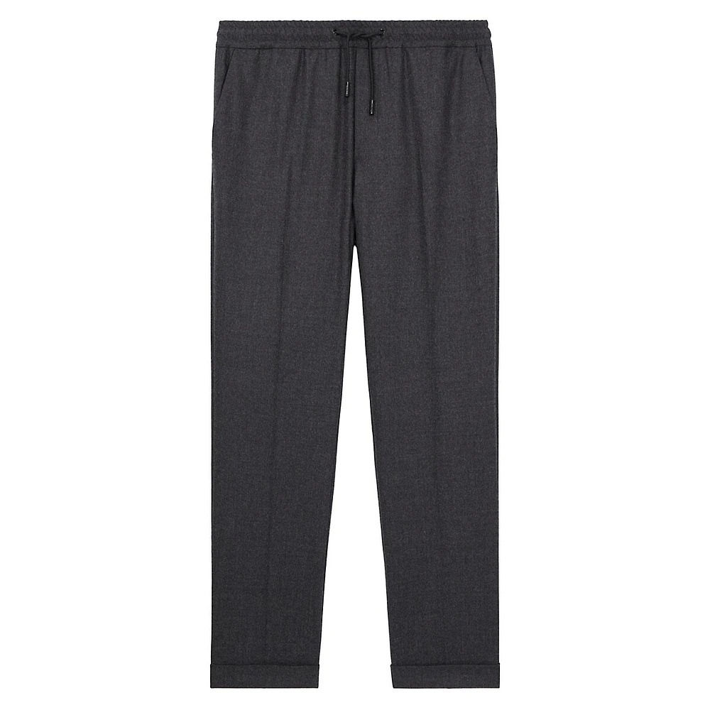 Straight-Fit Stretch-Wool Flannel Drawstring Trousers