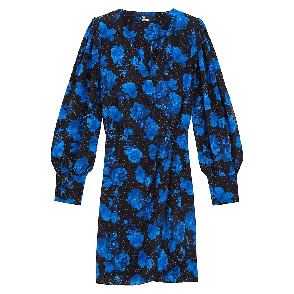 Floral-Print Silk Wrap Dress