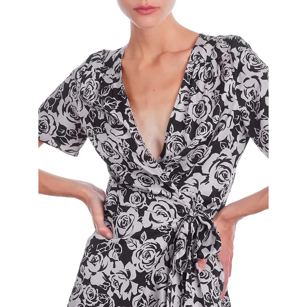 Floral-Print Mini Wrap Dress