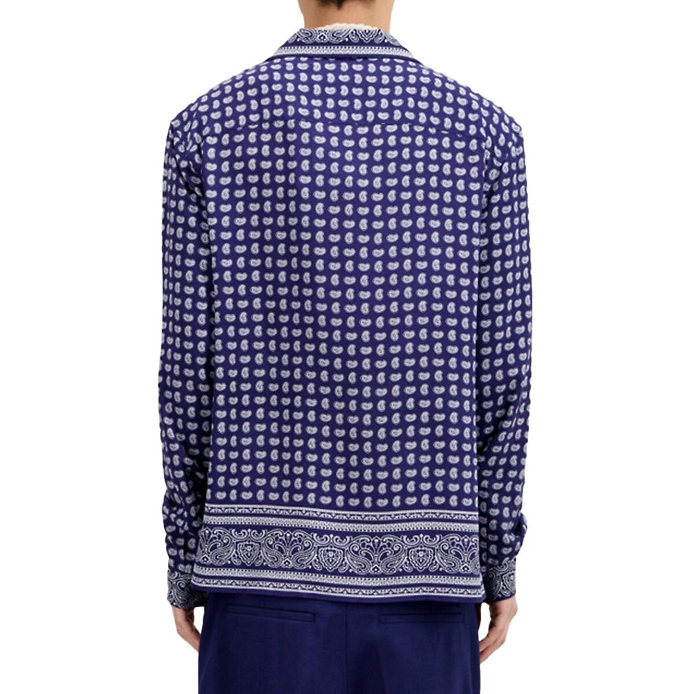 Paisley Border Long-Sleeve Viscose Camp Shirt