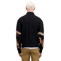 Dragon Embroidered Wool-Blend Zip-Up Cardigan