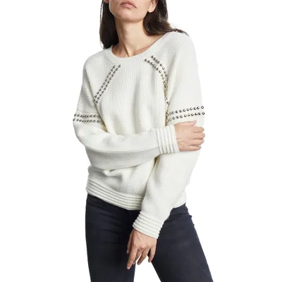 Studded & Ribbed Wool Cashmere Sweater