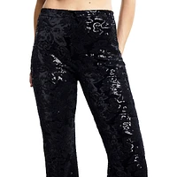 High-Waist Flared-Leg Sequin-Patterned Velvet Pants