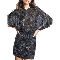 Butterfly-Sleeve Sequin & Bead Mini Dress