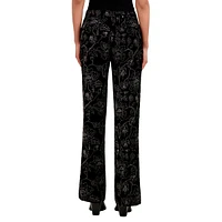 High-Waist Straight-Leg Glitter Velvet Pants