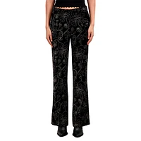 High-Waist Straight-Leg Glitter Velvet Pants