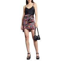 Feather-Print Silk Mini Skirt