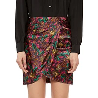 Feather-Print Silk Mini Skirt