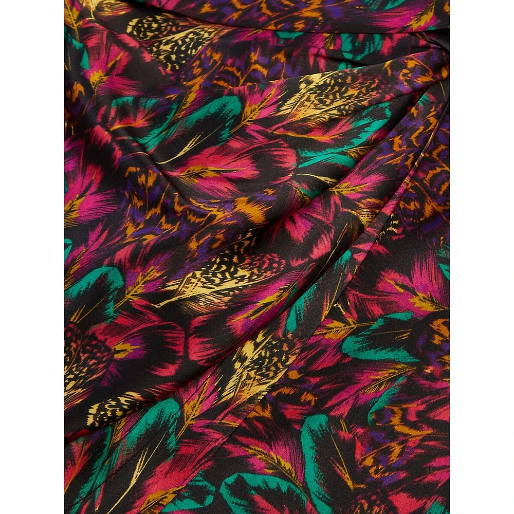 Feather-Print Silk Mini Skirt