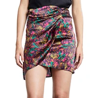 Feather-Print Silk Mini Skirt