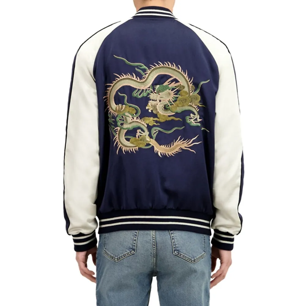 Dragon Embroidery Satin Bomber Jacket
