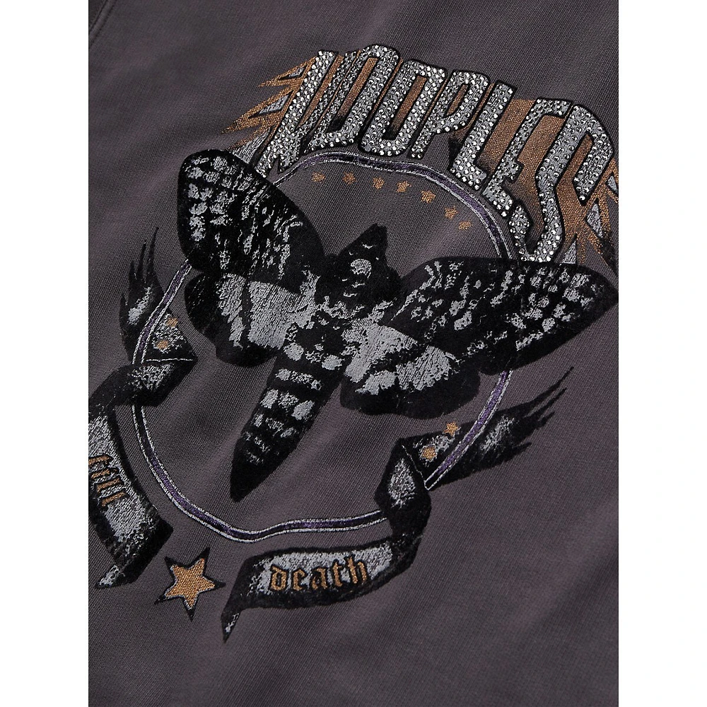 Embellished Skull Butterfly Serigraphy Sweatshirt