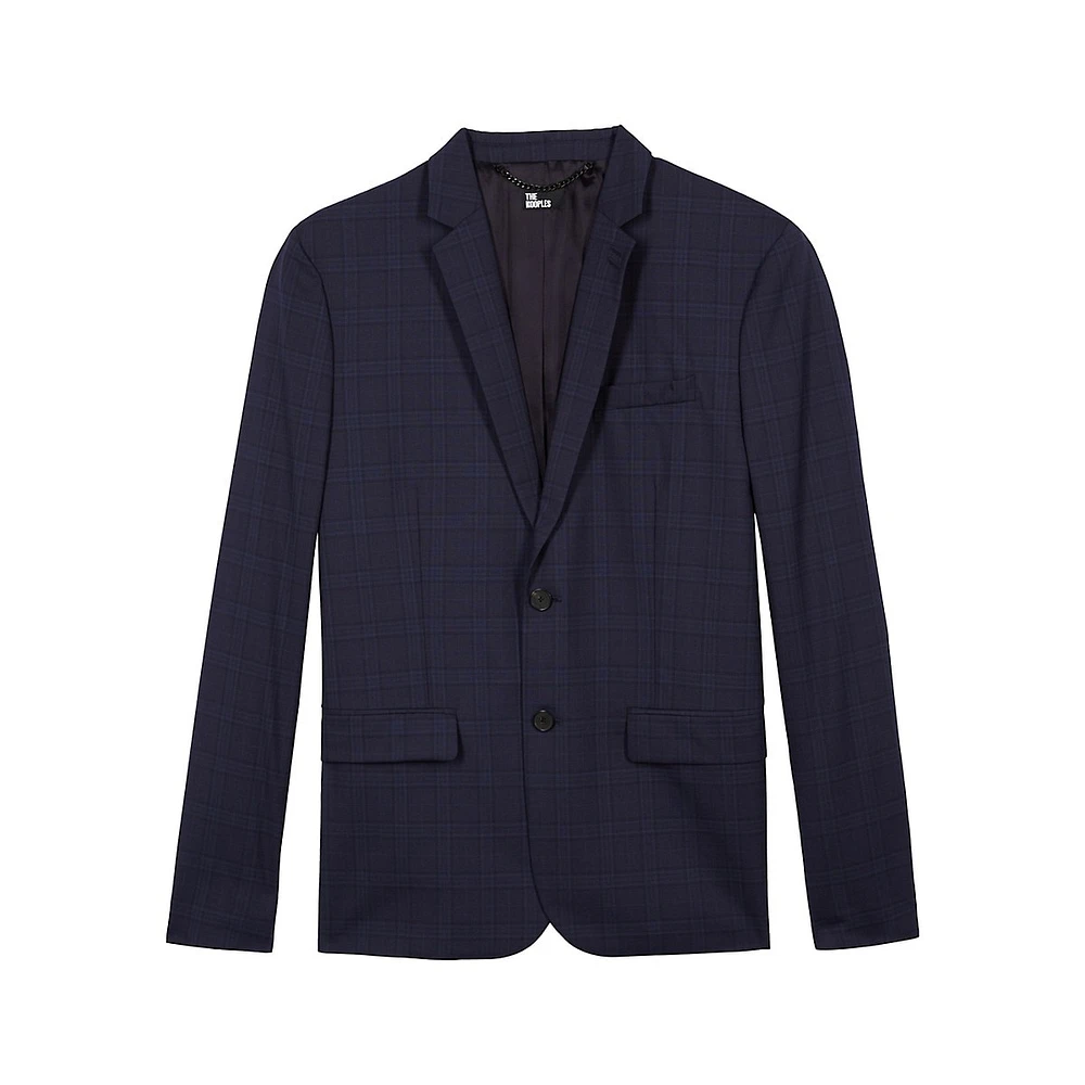 Fitted Prince Of Wales Check Wool Suit Jacket