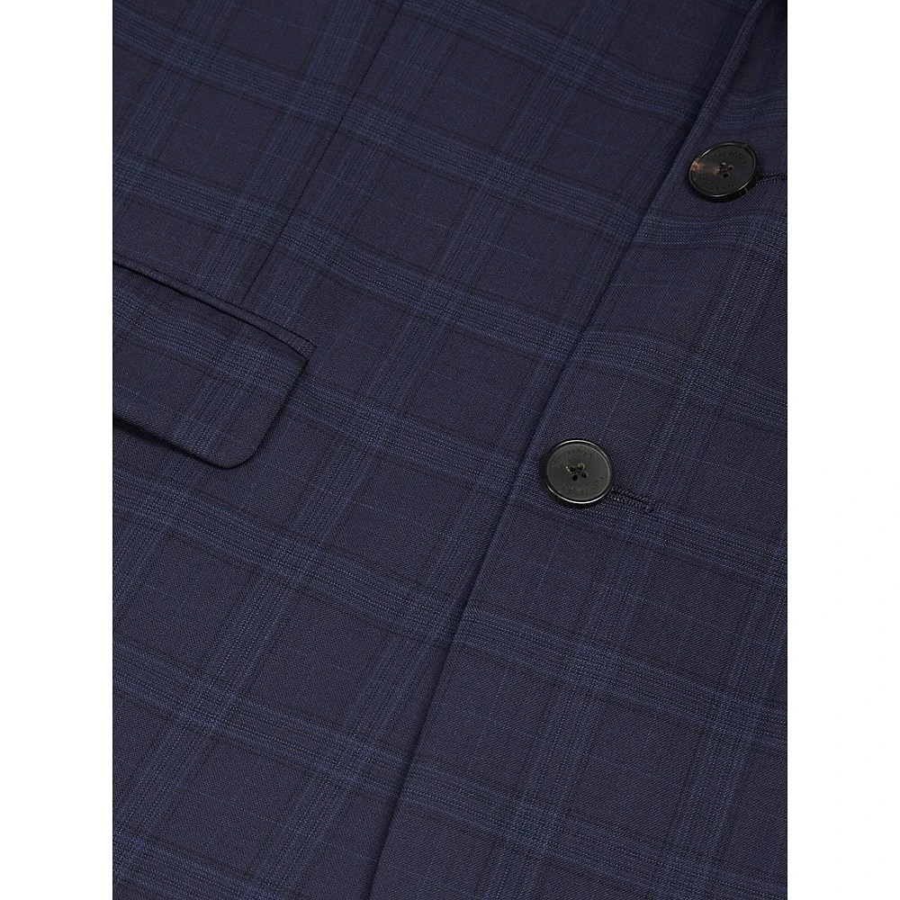 Fitted Prince Of Wales Check Wool Suit Jacket