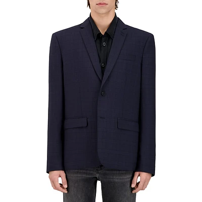 Fitted Prince Of Wales Check Wool Suit Jacket