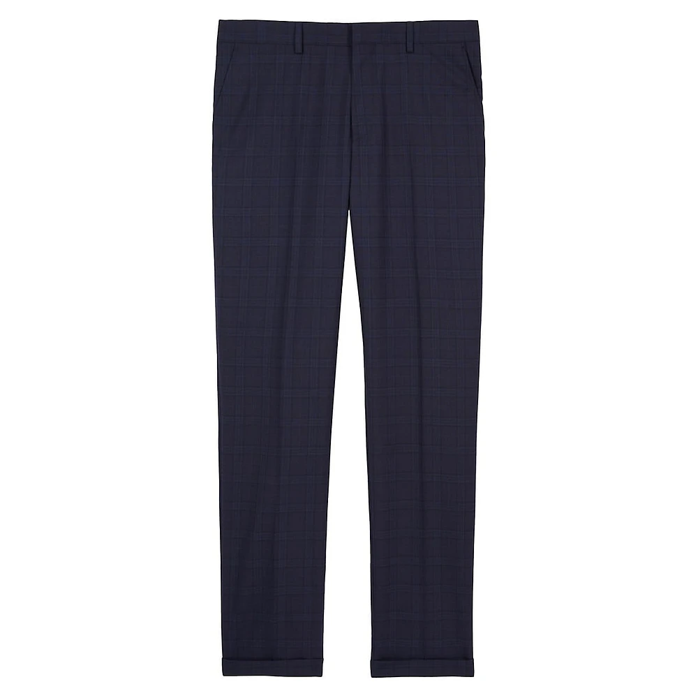 Prince Of Wales Check Fitted Wool Suit Trousers