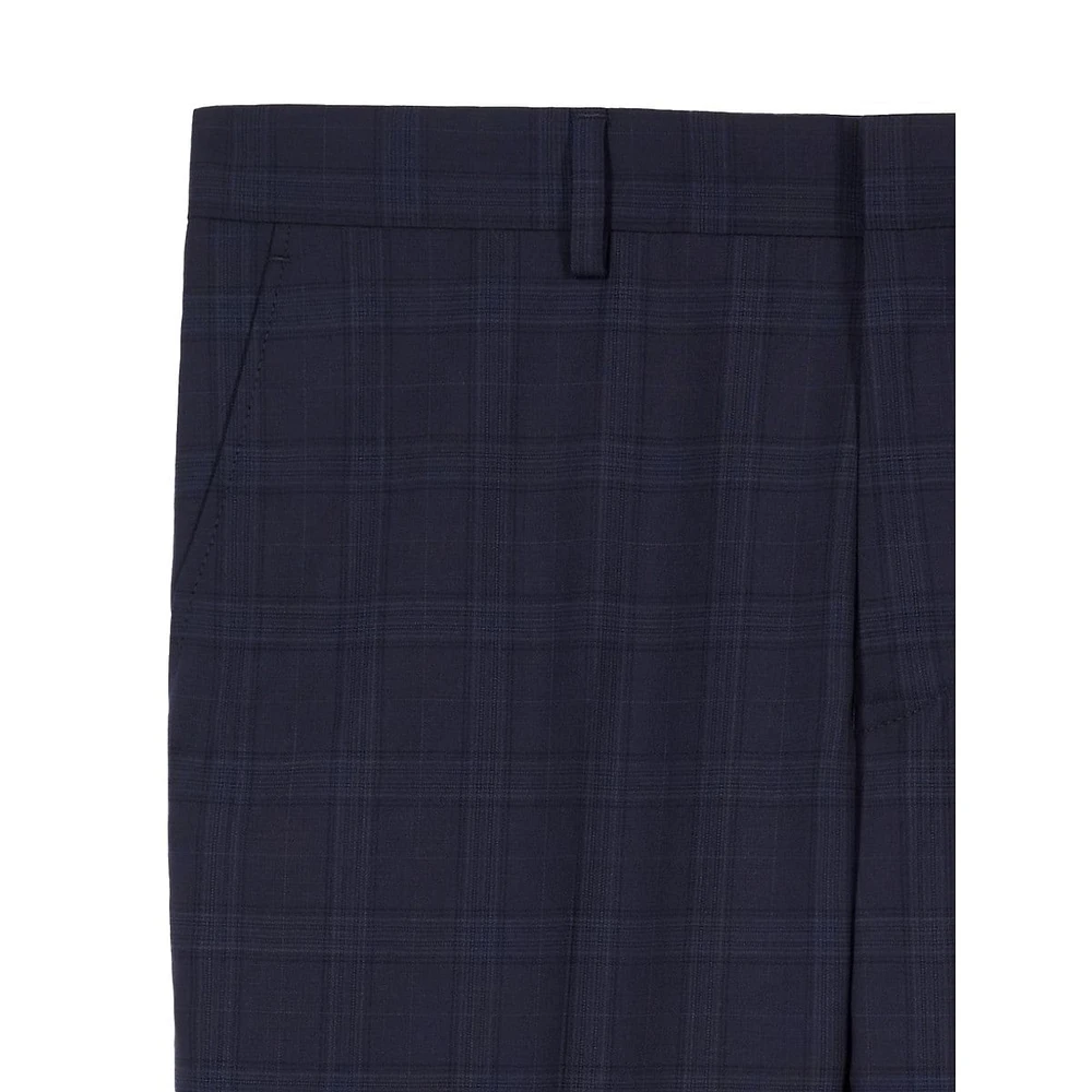 Prince Of Wales Check Fitted Wool Suit Trousers