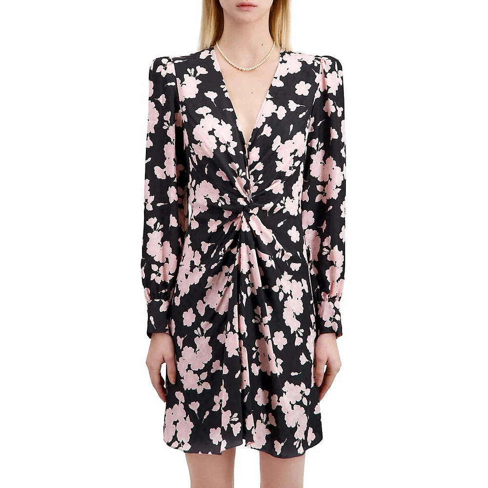 Floral Twist-Knot Mini Dress