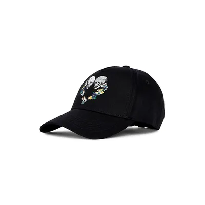Black Cap With Skull Heart Embroidery