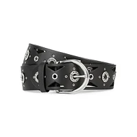 Cutout & Rhinestone Eyelet Leather Belt